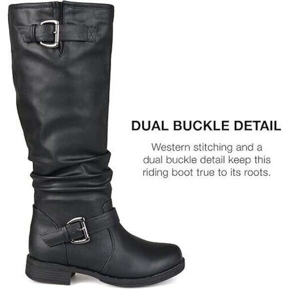 Journee Collection Womens Leather Stormy Riding Boot Buckle Detail Black Size 10 - Picture 3 of 5